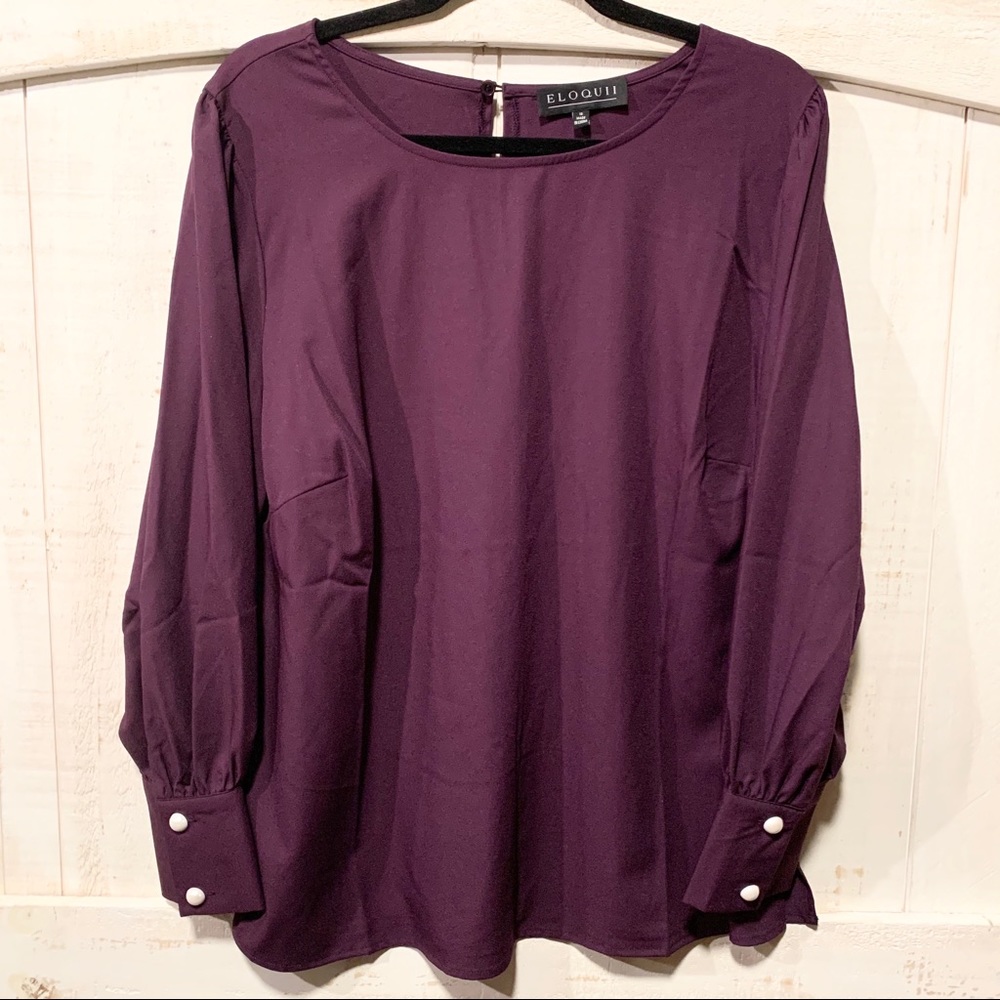 Purple Eloquii Long Sleeve Top with Pearl Accents